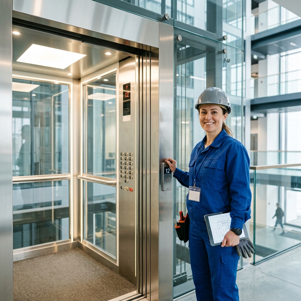 Elevator maintenance technician at work