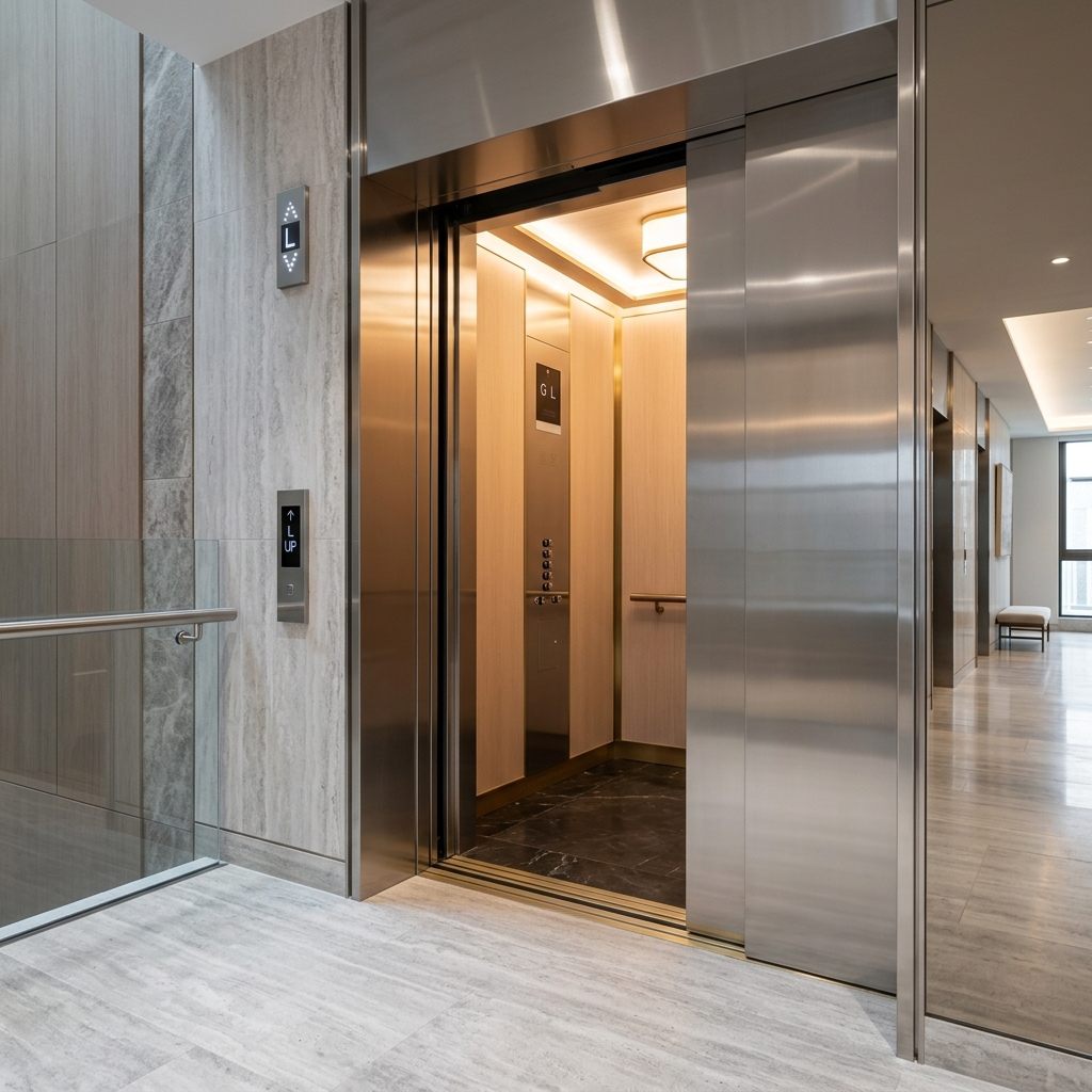 Sleek automatic stainless steel elevator doors