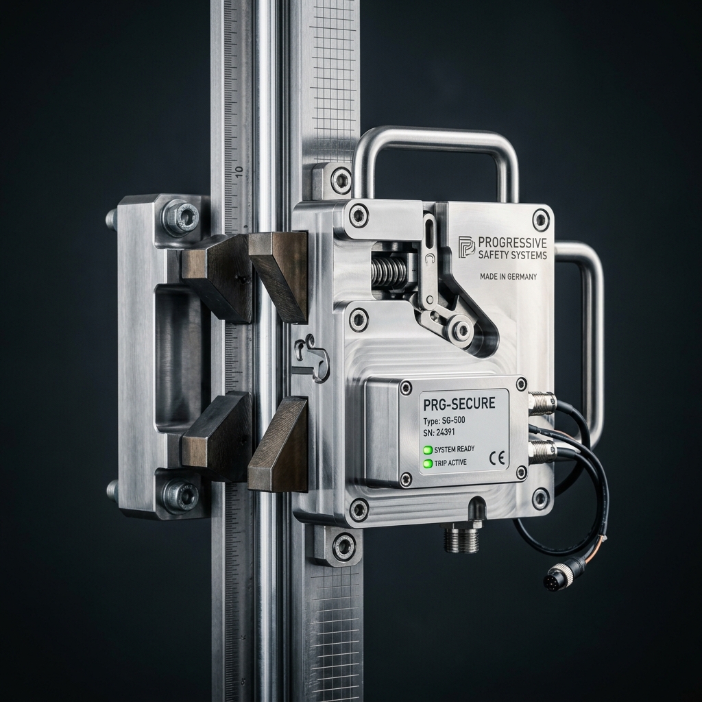 Progressive safety gear caliper block mounted at the bottom car frame sling
